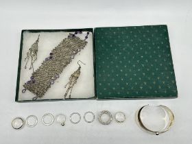 Silver Beads Bracelet and Earrings, along with Sil