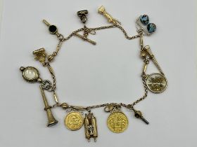 9ct Gold Charm Pocket Watch Chain / Charm Bracelet