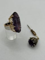 14ct Yellow Gold Amethyst Ring, along with Antique