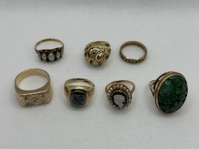 Collection of Seven 9ct Yellow Gold Rings.