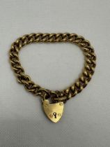 18ct Yellow Gold Heart Padlock Curb Link Bracelet.