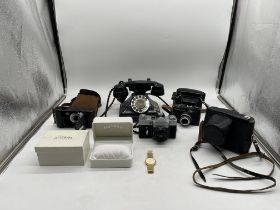 Assorted Lot to include Vintage Telephone, Cameras