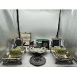 Silver plate and picture frames, with other assorted items