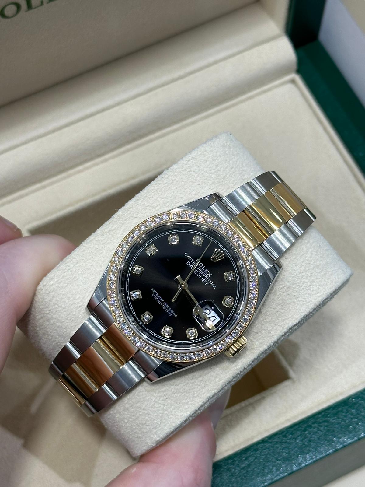Rolex Datejust 36mm Steel&Yellow Gold with Factory diamond dial&bezel126283RBR 2019 with box/papers