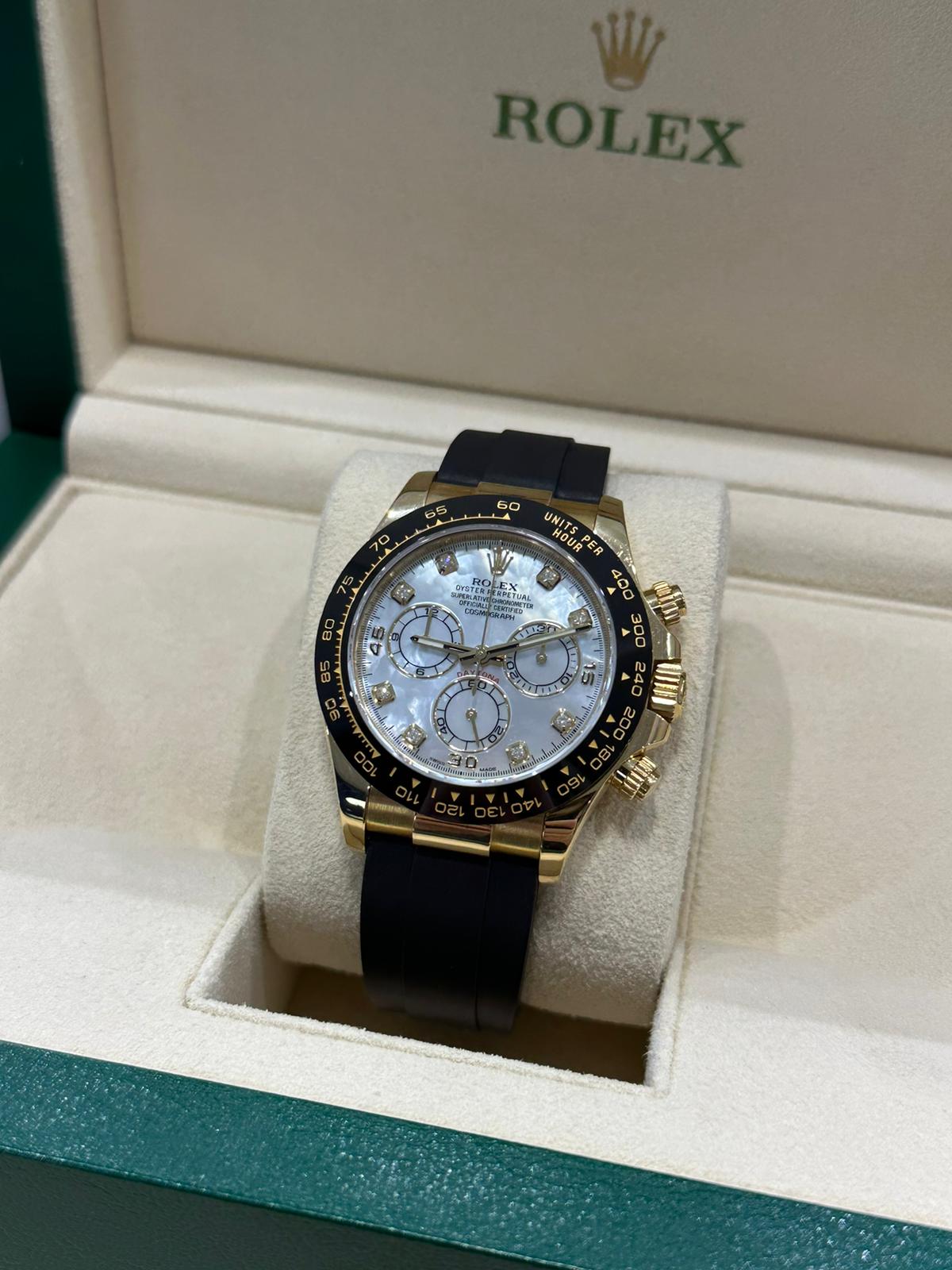 Rolex Daytona Oysterflex Yellow Gold with Rare factory MOP diamond dial complete with box and papers - Image 6 of 8