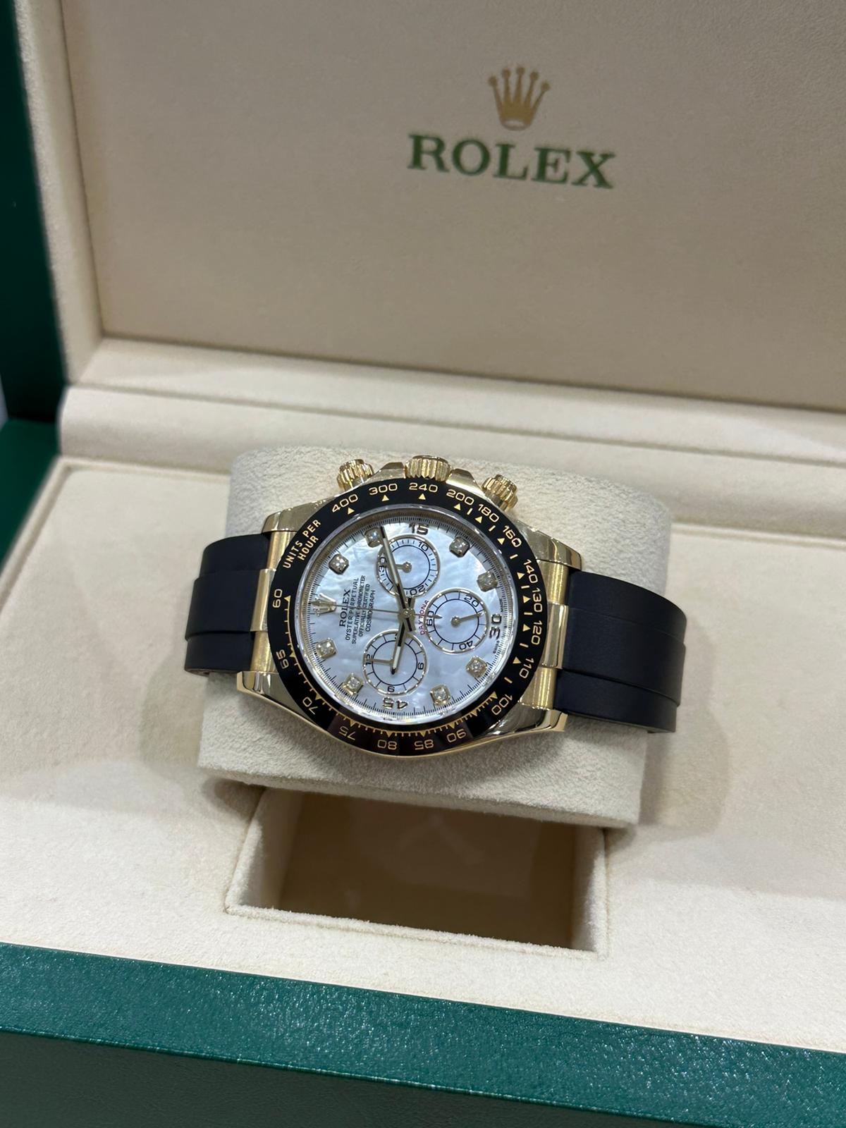 Rolex Daytona Oysterflex Yellow Gold with Rare factory MOP diamond dial complete with box and papers - Image 5 of 8