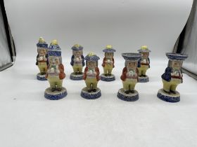 Toby men miniature ceramic figurines 8 , (one damaged)