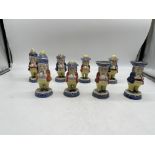 Toby men miniature ceramic figurines 8 , (one damaged)