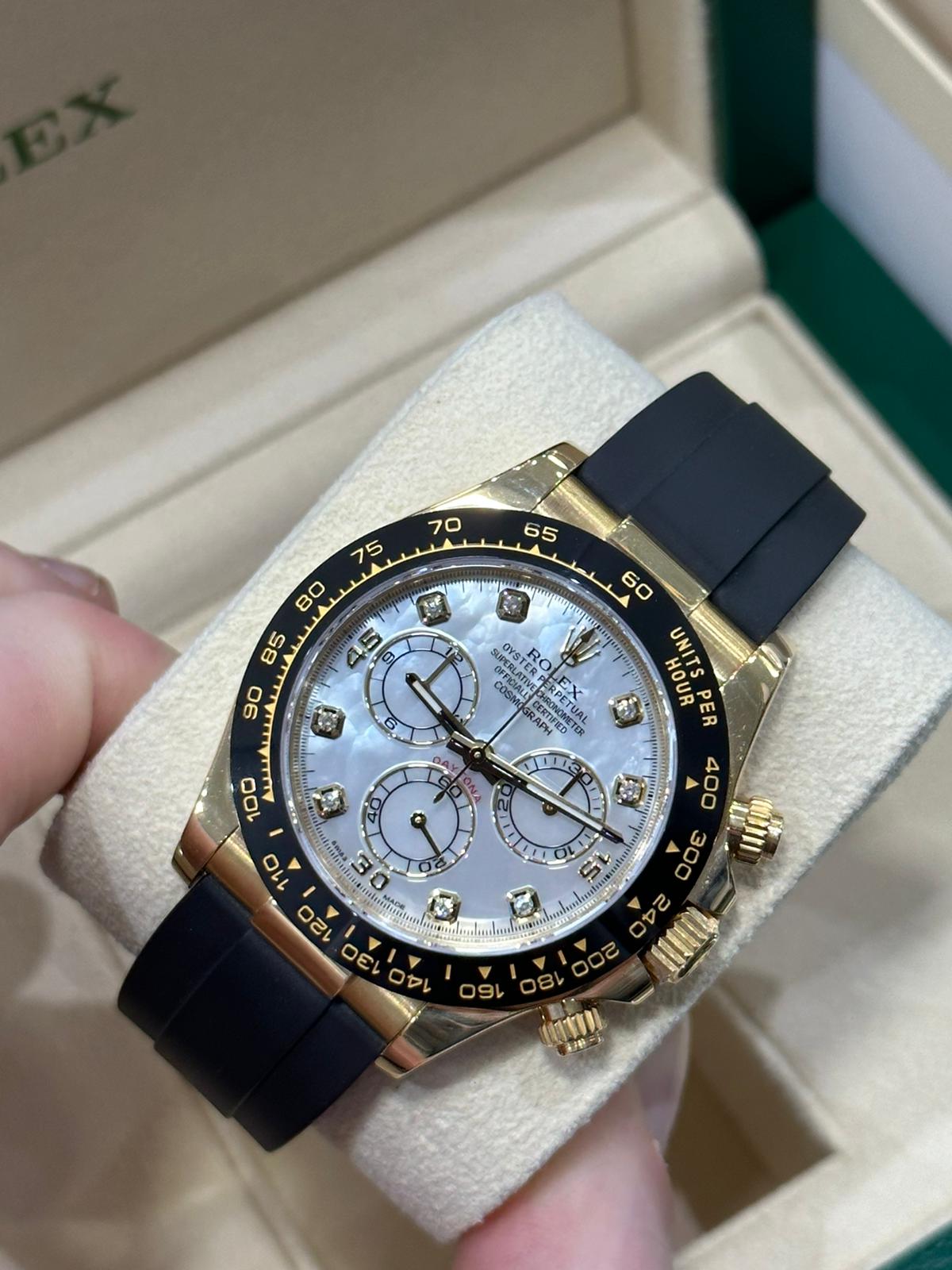 Rolex Daytona Oysterflex Yellow Gold with Rare factory MOP diamond dial complete with box and papers - Image 8 of 8