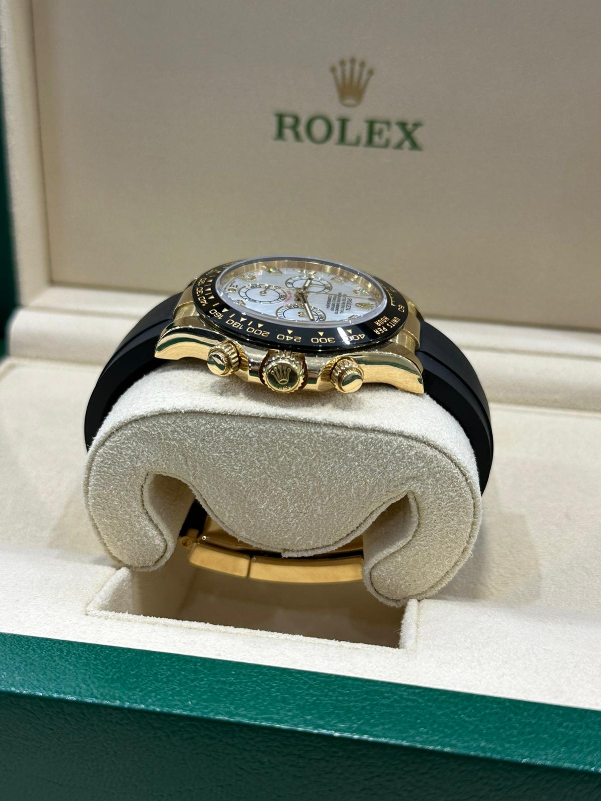 Rolex Daytona Oysterflex Yellow Gold with Rare factory MOP diamond dial complete with box and papers - Image 3 of 8