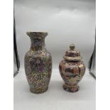 Chinese Floral Decorative Vase and Japanese Satsum