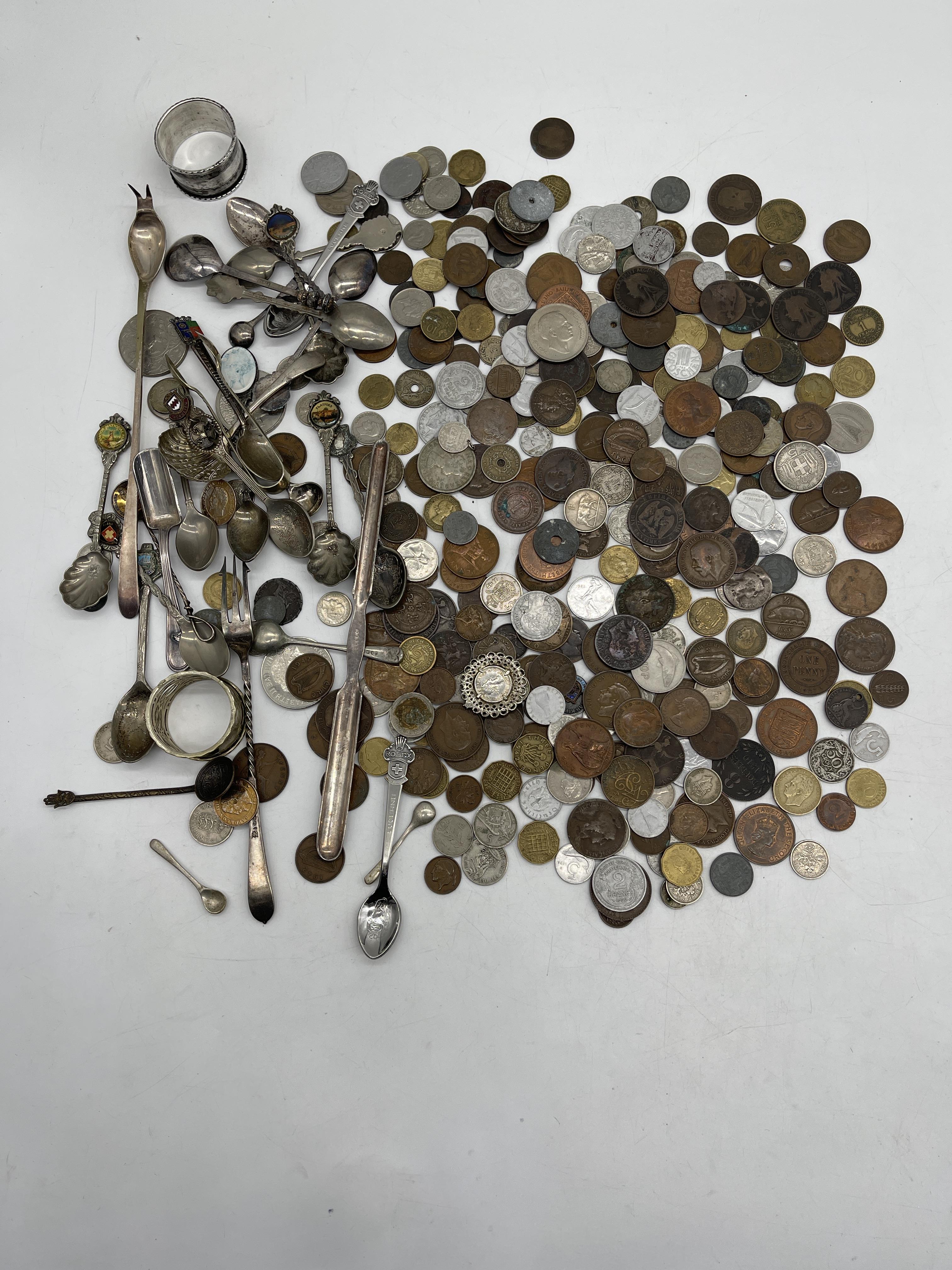 Collection of Coins and Silver Plated items.