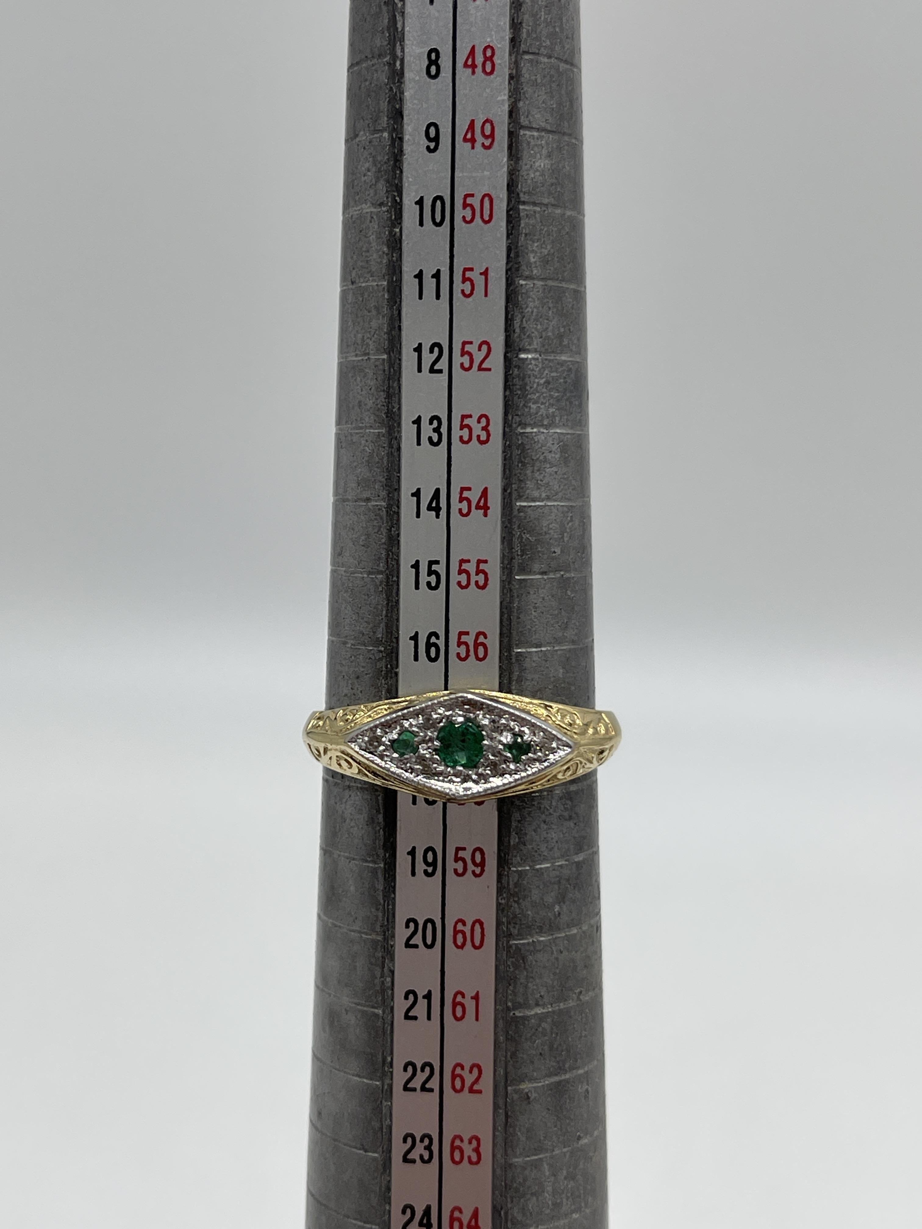 18ct Yellow Gold Diamond Emerald Ring.