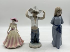Two NAO Ceramics (one cracked), One Coalport figurine.