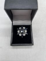 14ct un-hallmarked Diamond and Sapphire cluster Ring