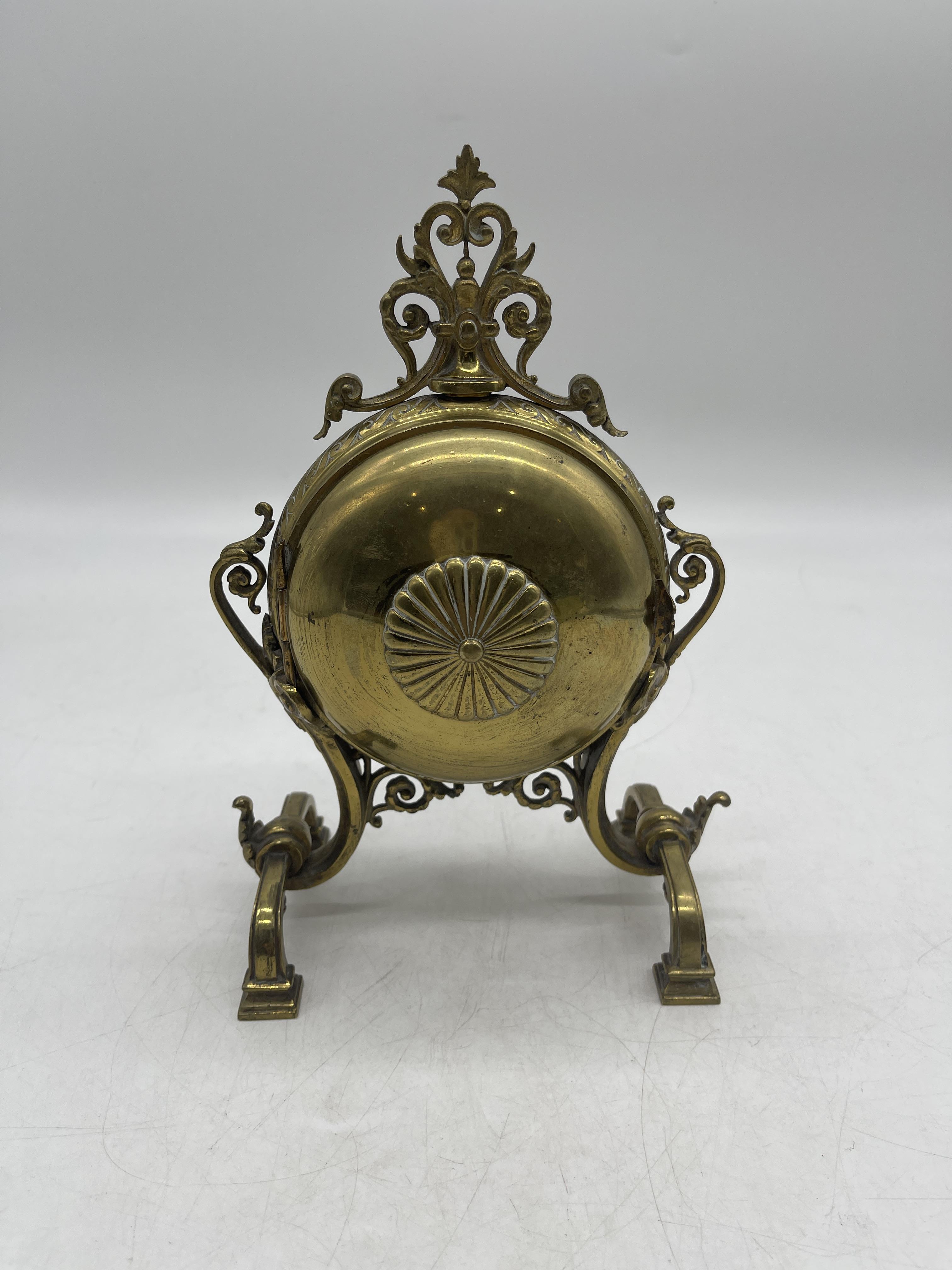 Antique French Brass and Enamel Mantel Clock. - Image 4 of 14