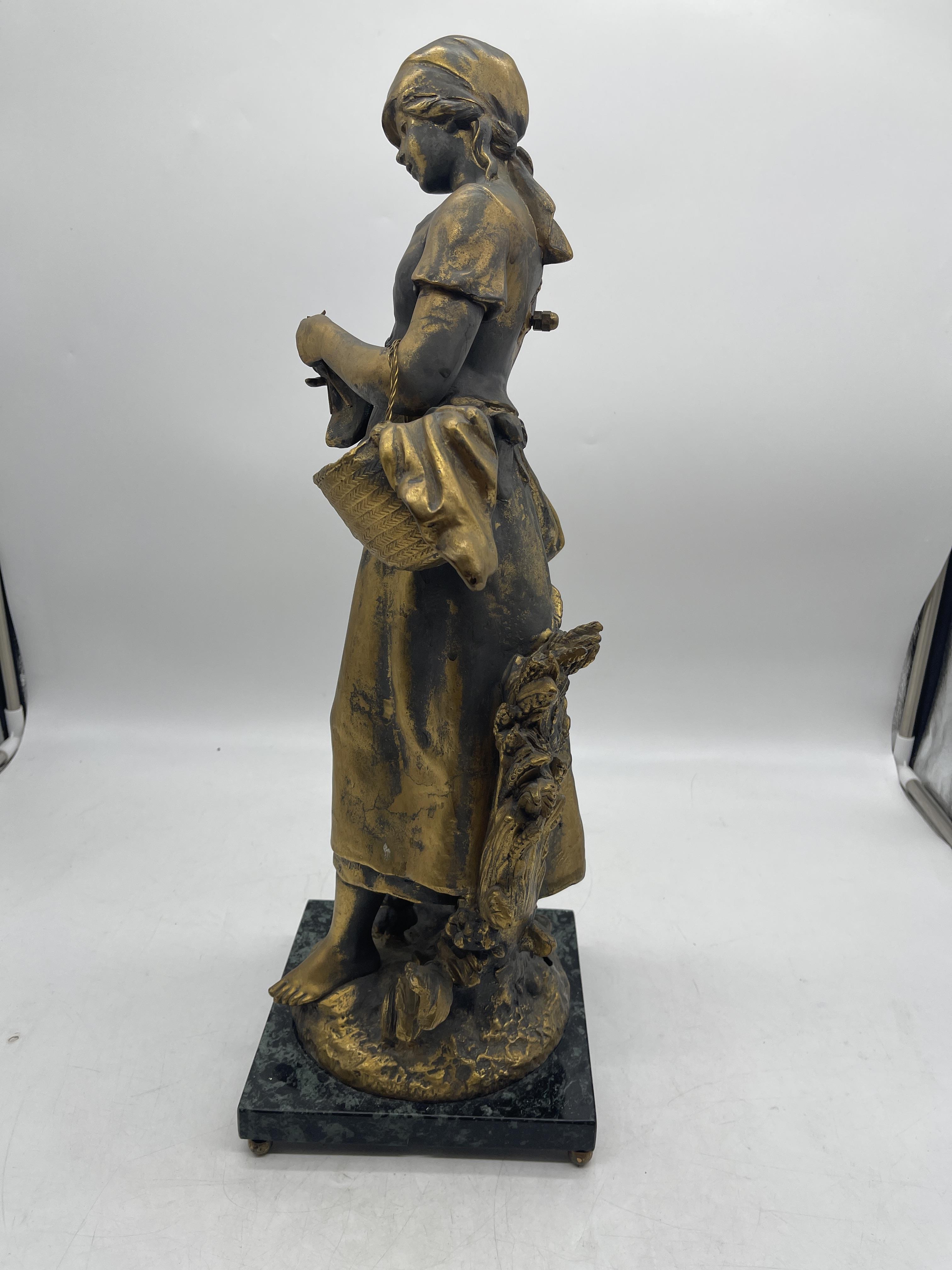 Spelter Figure of a Woman on Marble Base, signed M - Image 3 of 22