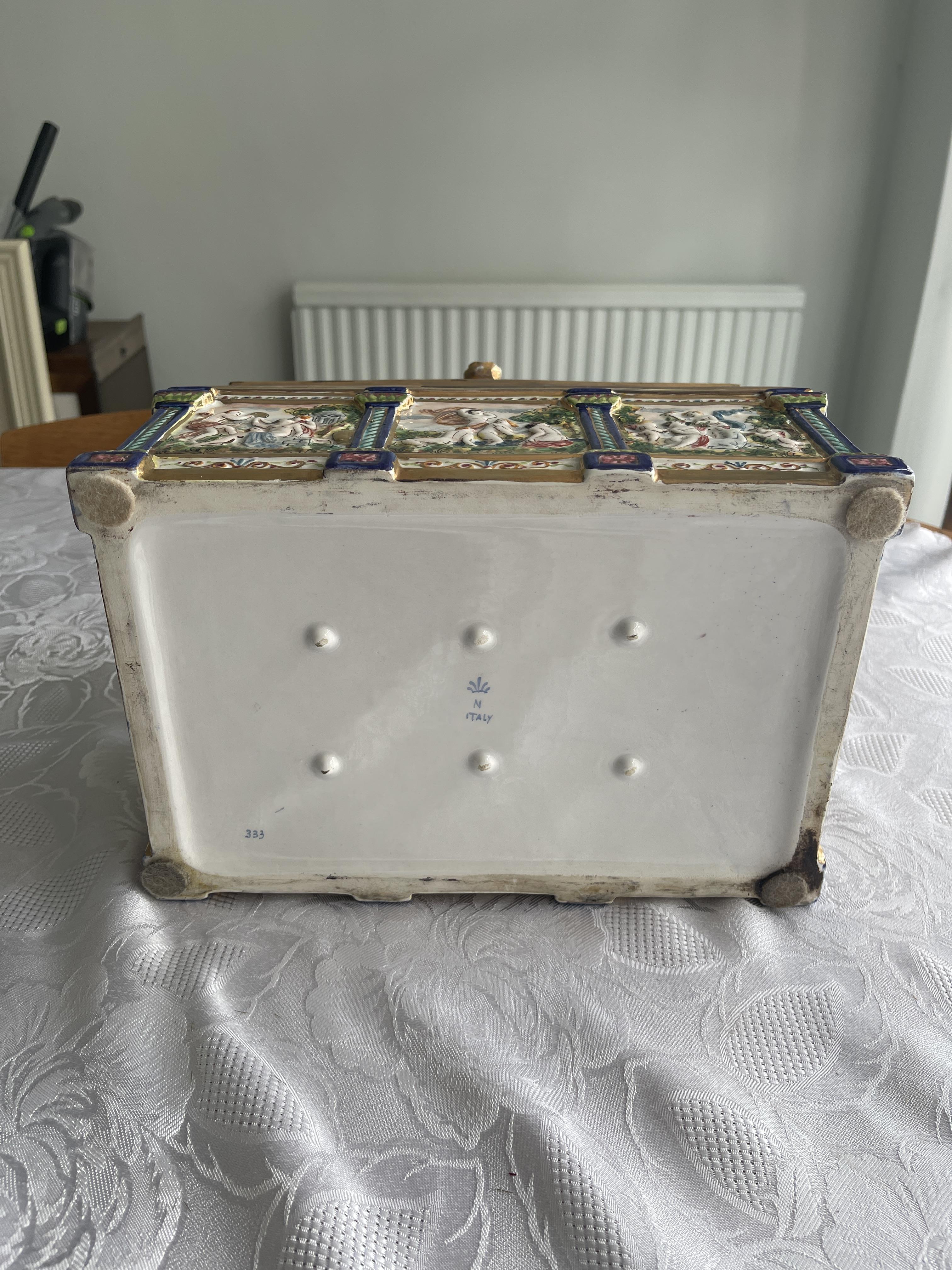 Large Italian Capodimonte Casket Box. Damaged. (T - Image 13 of 15