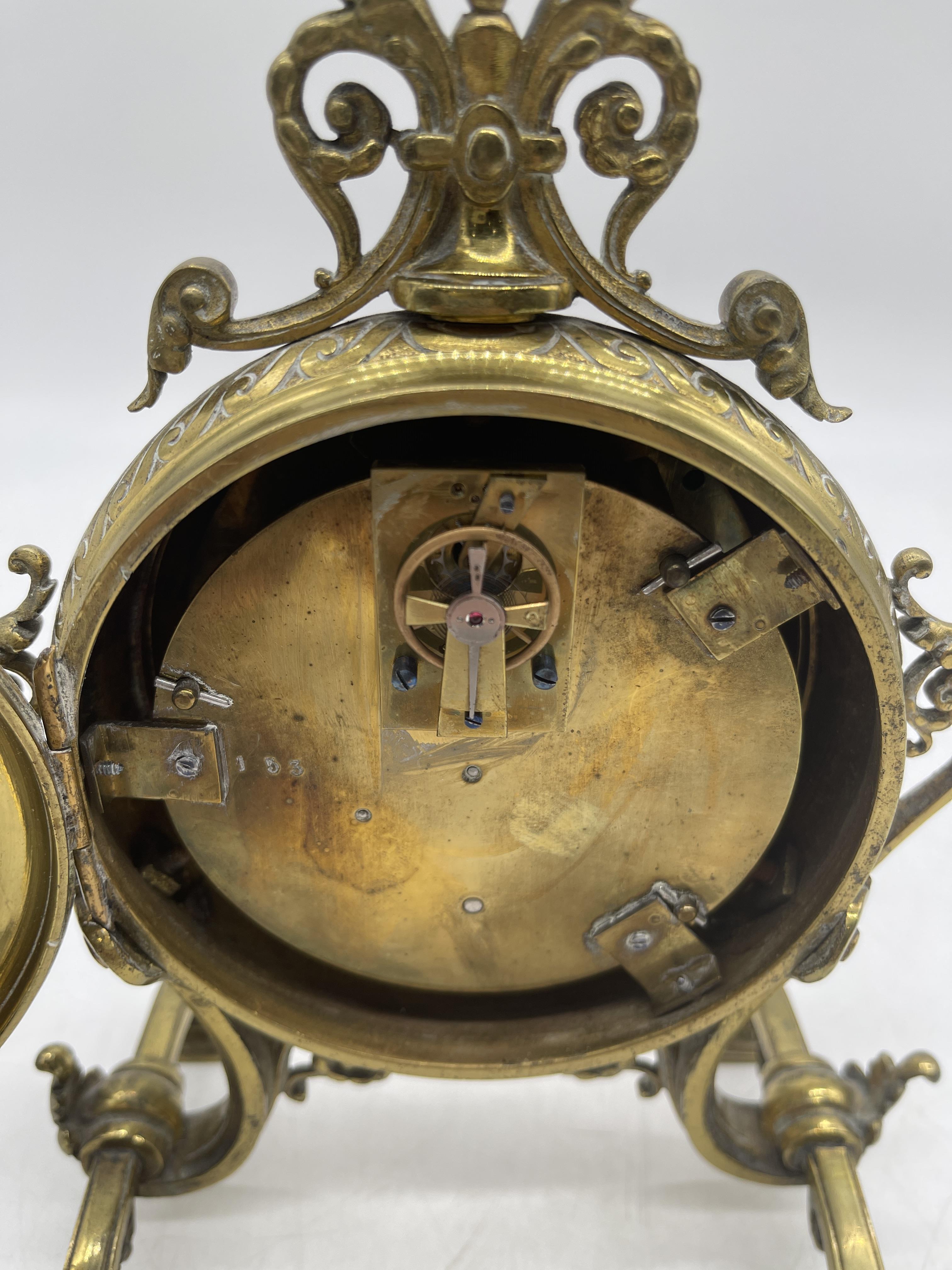 Antique French Brass and Enamel Mantel Clock. - Image 13 of 14