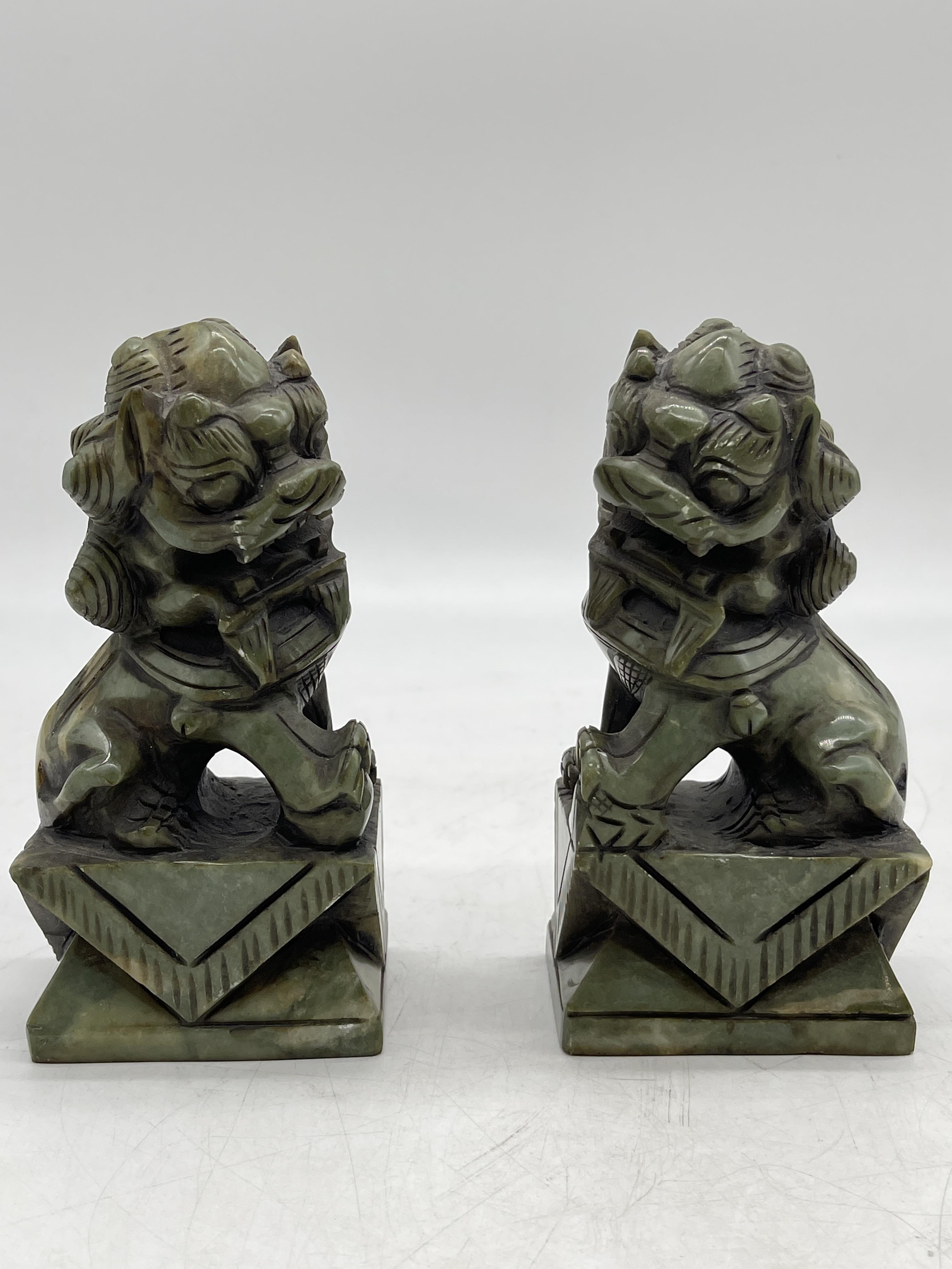 Pair of Oriental Chinese Carved Jade Foo Dog Figur
