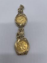 9ct Gold Two Sovereign (1909, 1914) Gate Bracelet.