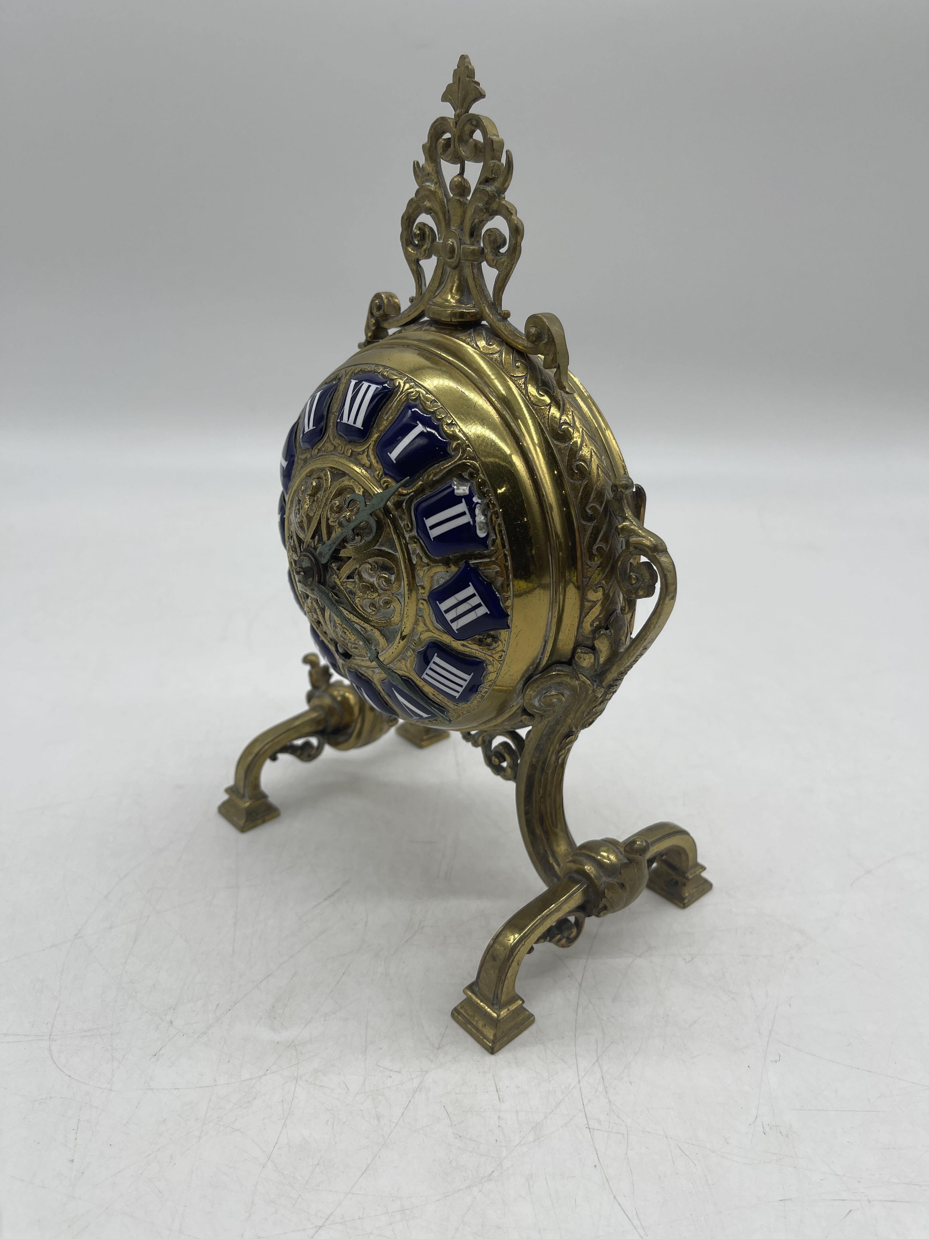 Antique French Brass and Enamel Mantel Clock. - Image 2 of 14