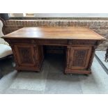 Antique Hand Carved Partners Desk Double Sided Wri