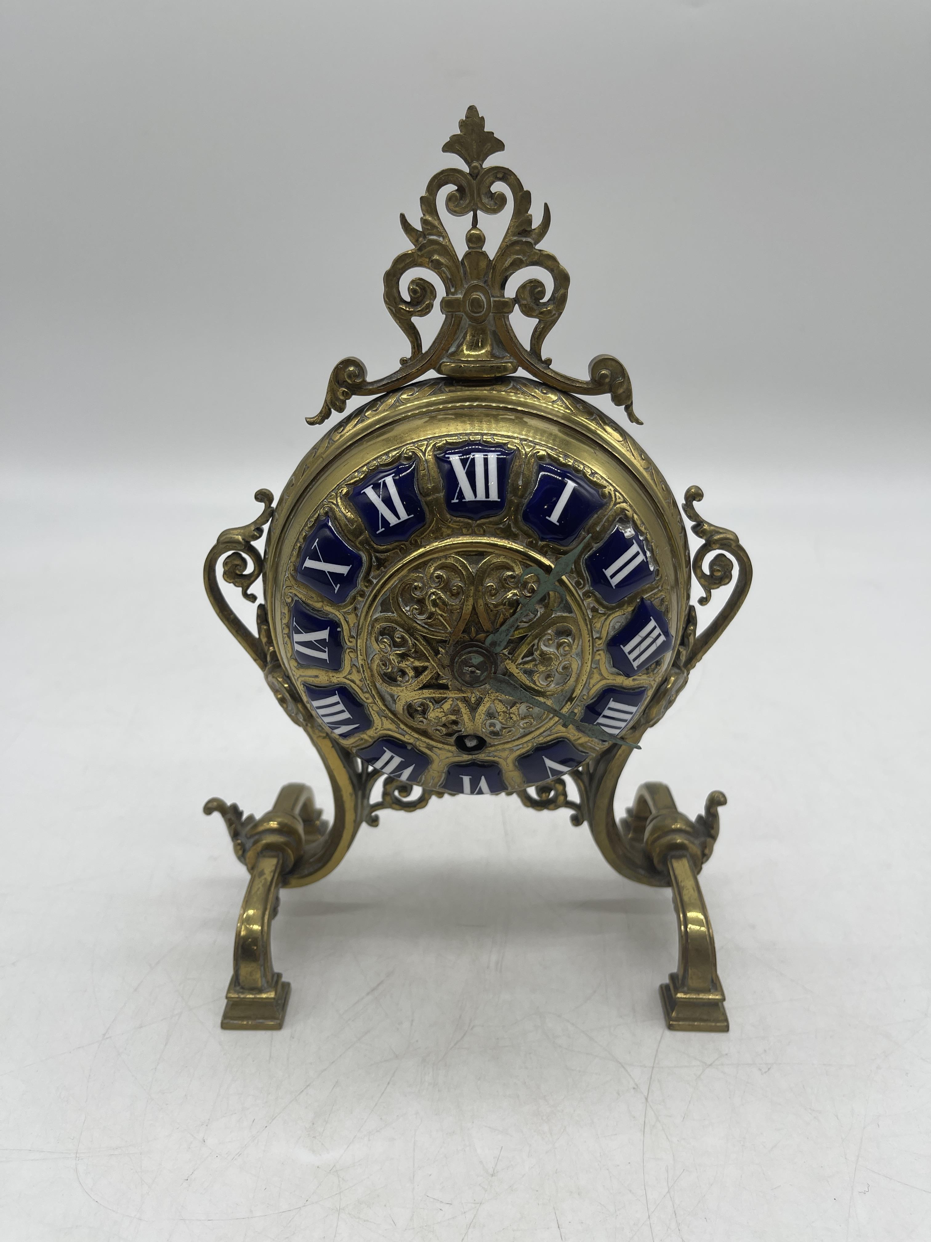 Antique French Brass and Enamel Mantel Clock. - Image 6 of 14