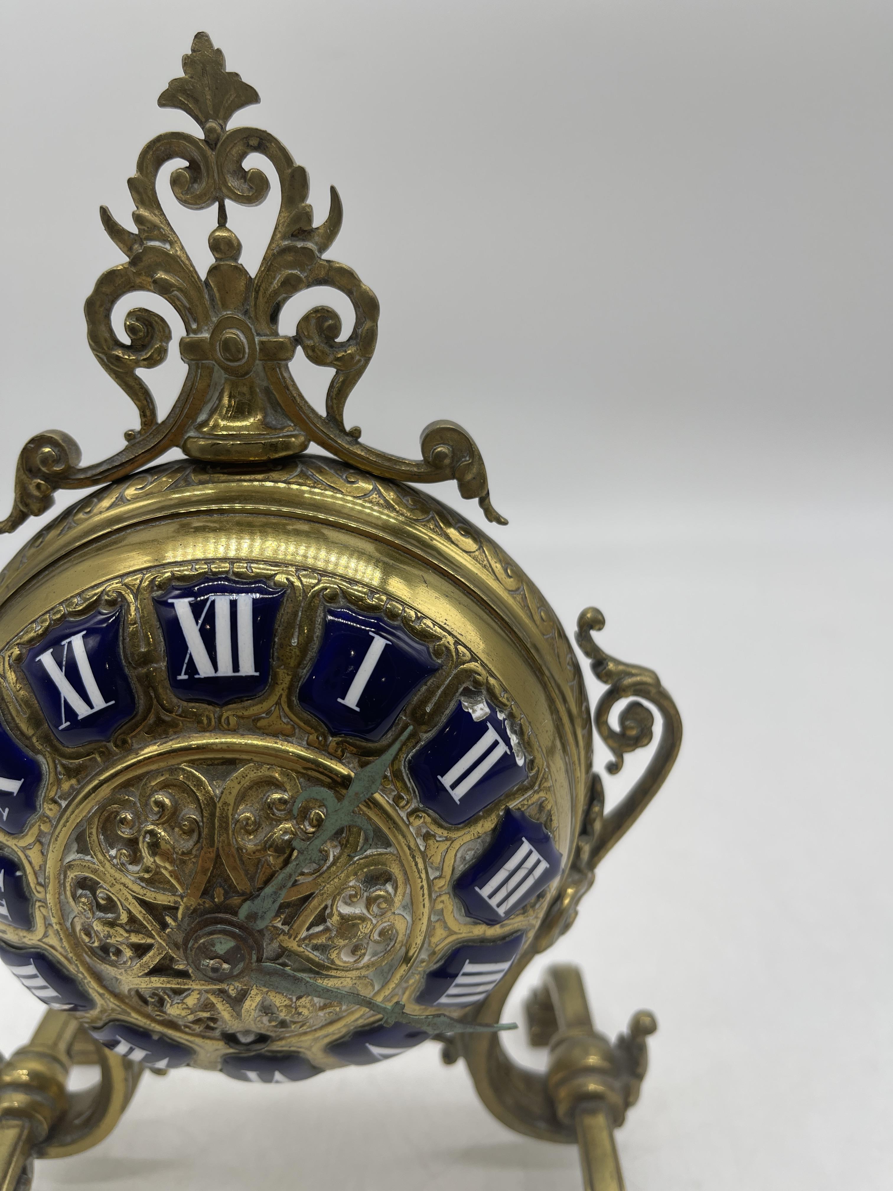 Antique French Brass and Enamel Mantel Clock. - Image 8 of 14