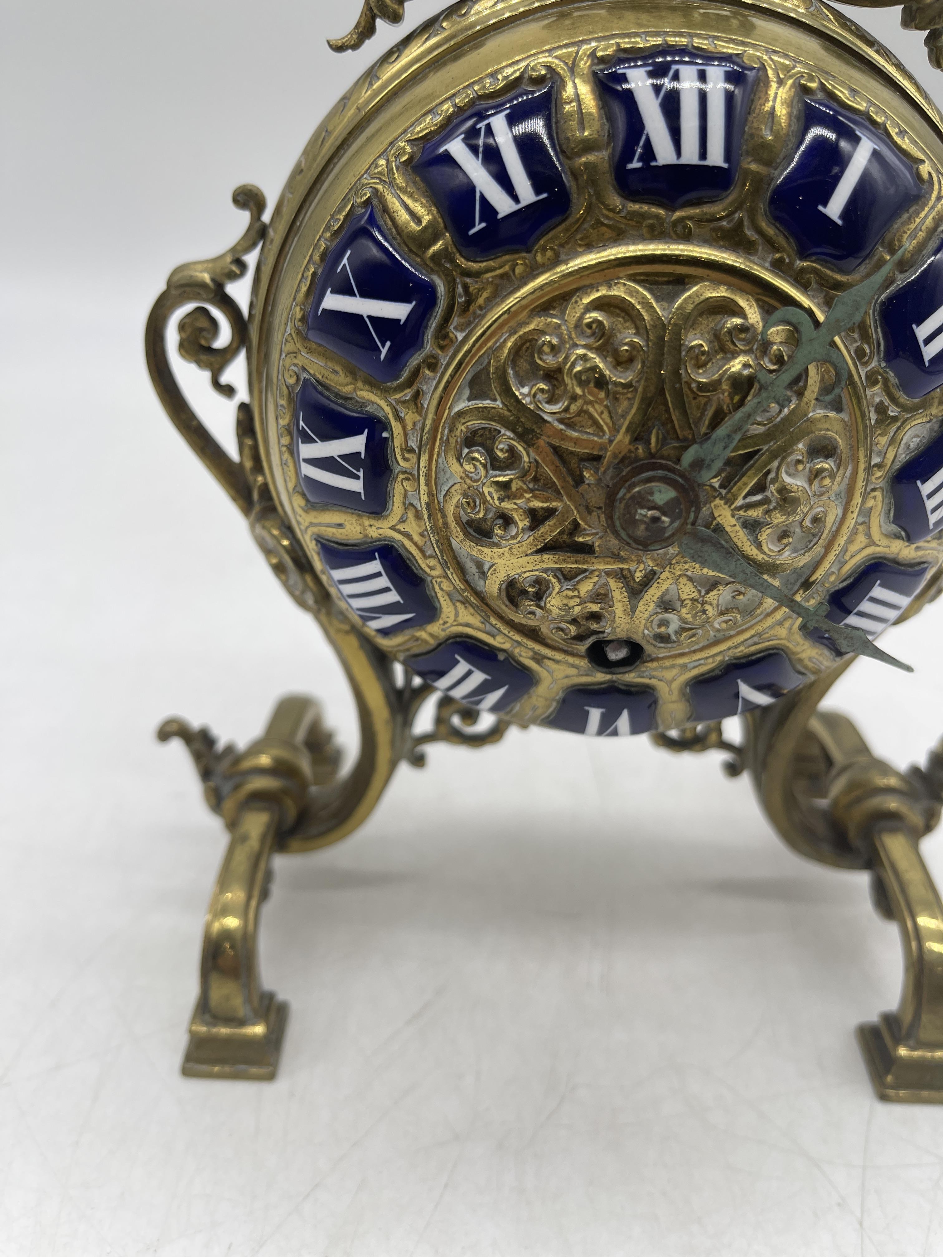 Antique French Brass and Enamel Mantel Clock. - Image 10 of 14