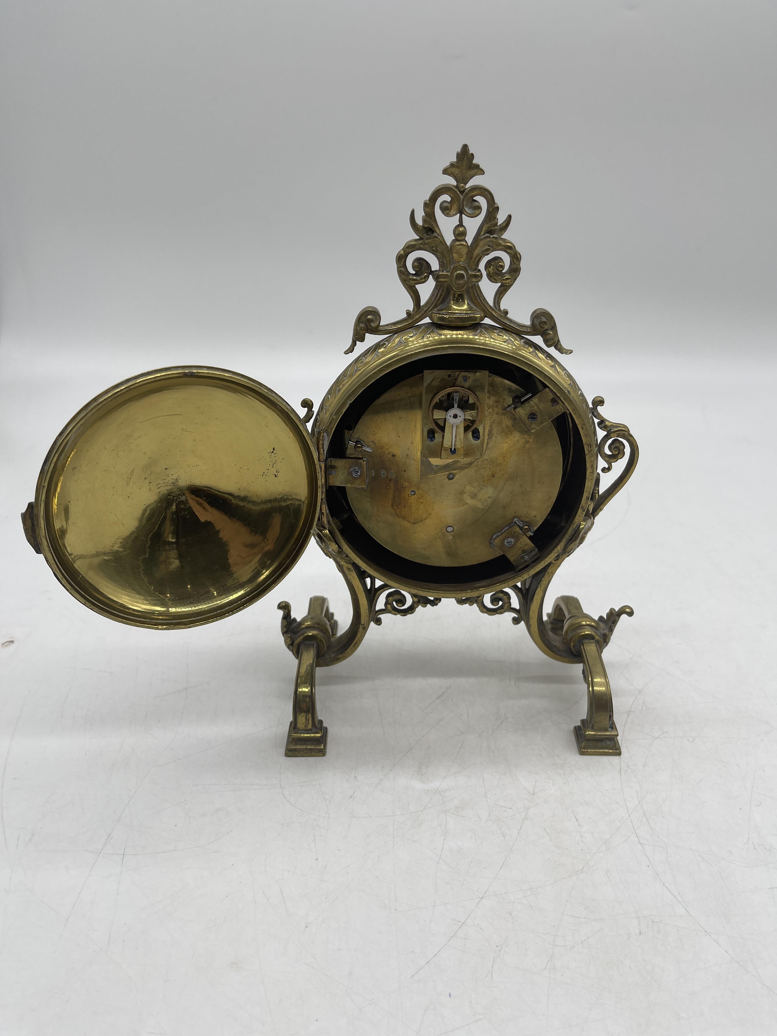 Antique French Brass and Enamel Mantel Clock. - Image 12 of 14