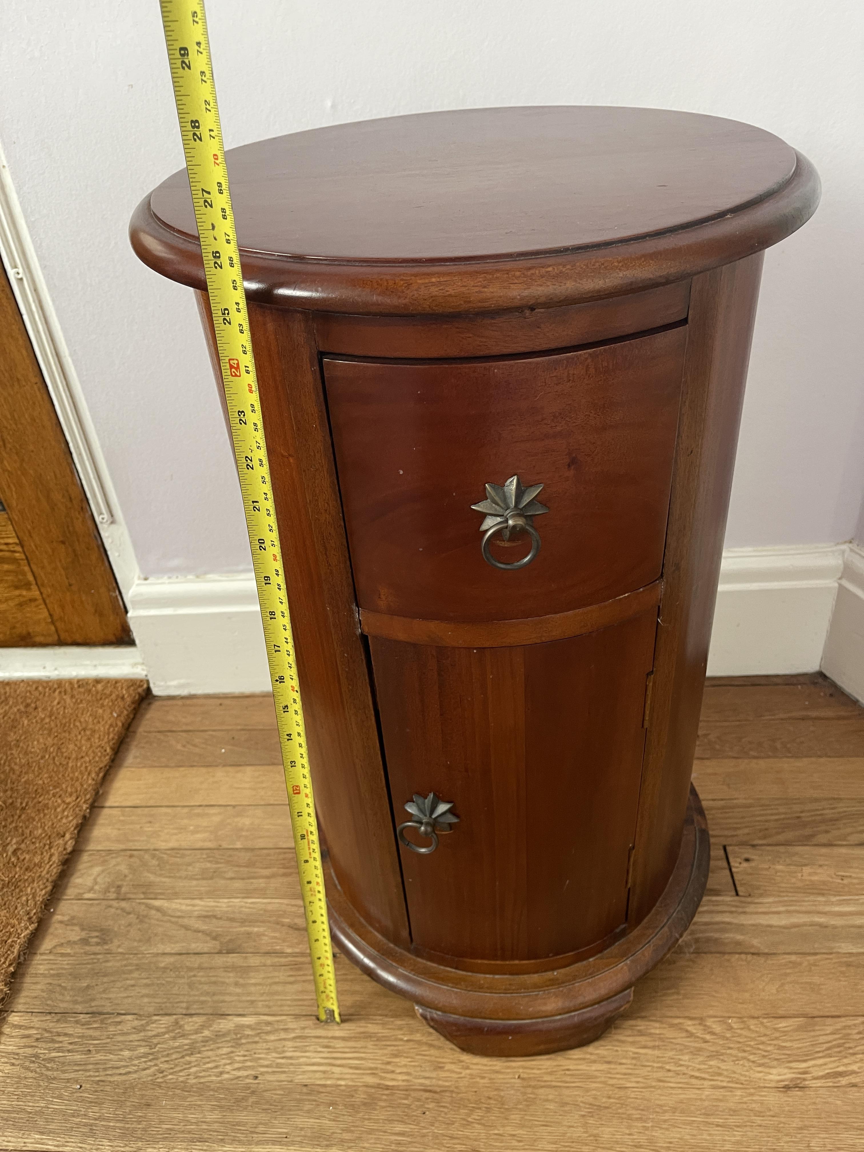 Mahogany Round Drum Chest with Drawer and Cupboard - Image 11 of 14