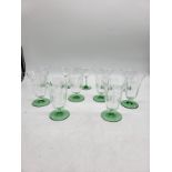 Vintage Art Deco Green Footed Water Glasses.