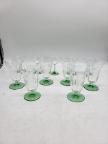Vintage Art Deco Green Footed Water Glasses.