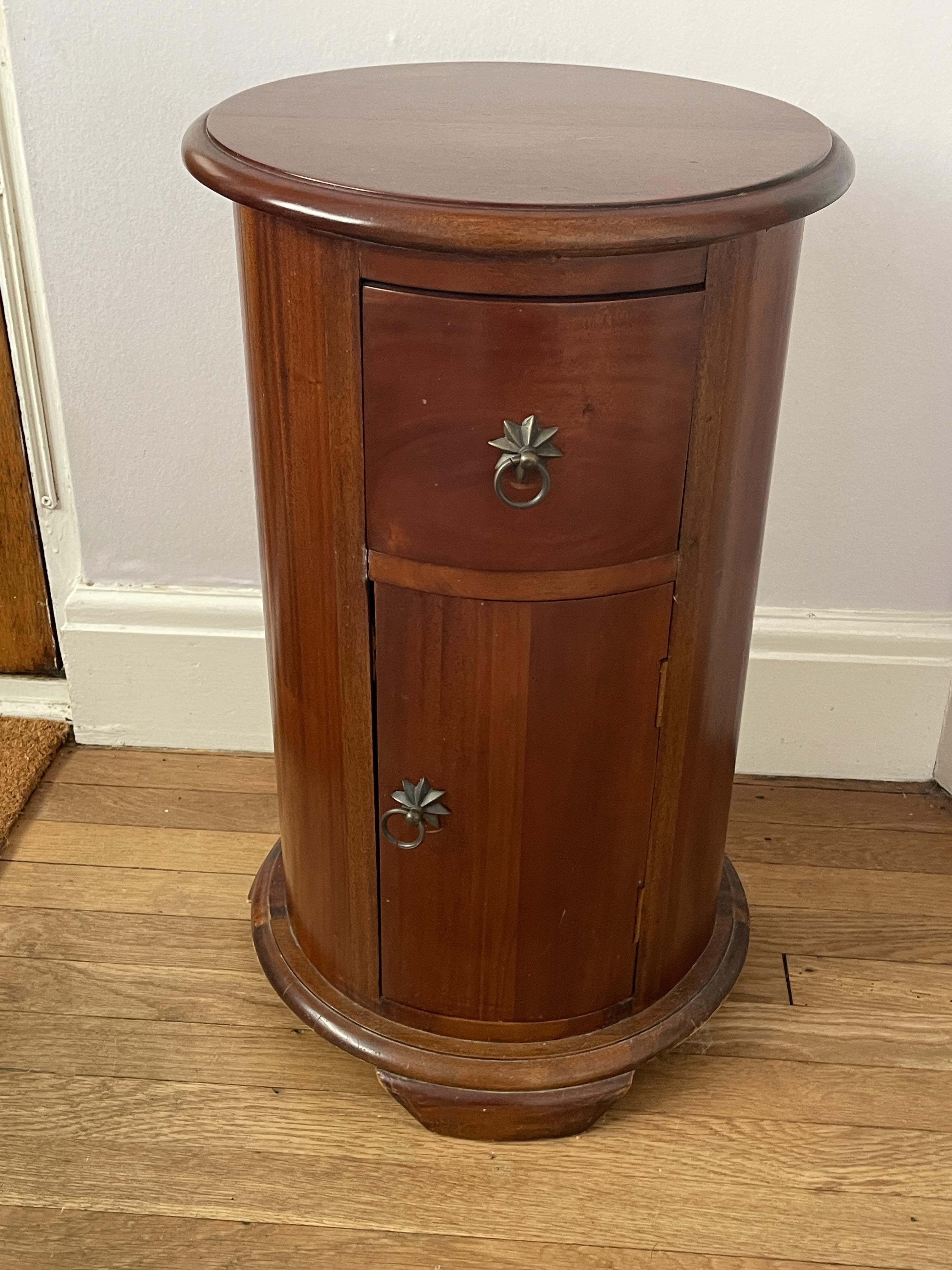 Mahogany Round Drum Chest with Drawer and Cupboard