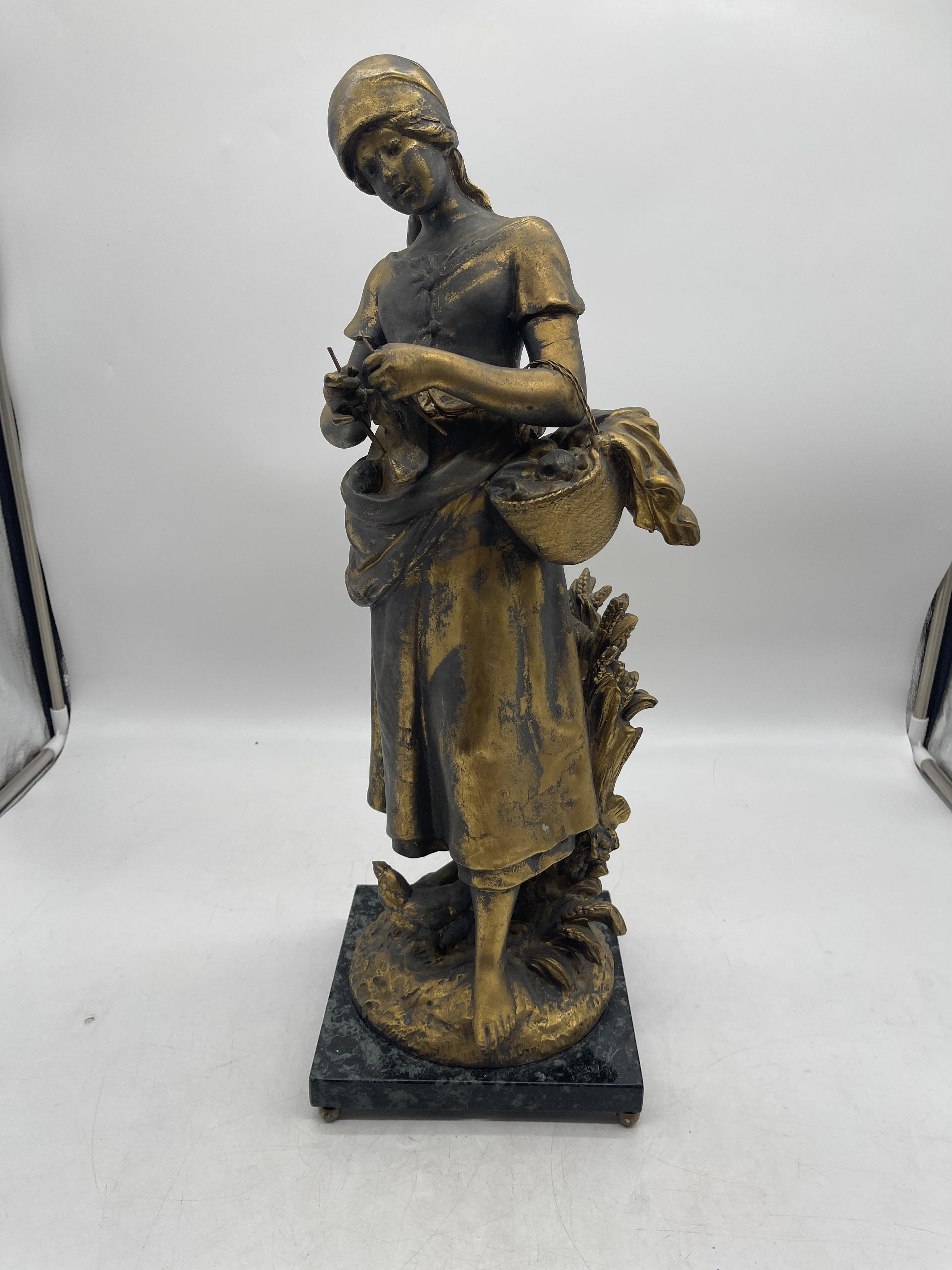 Spelter Figure of a Woman on Marble Base, signed M - Image 2 of 22