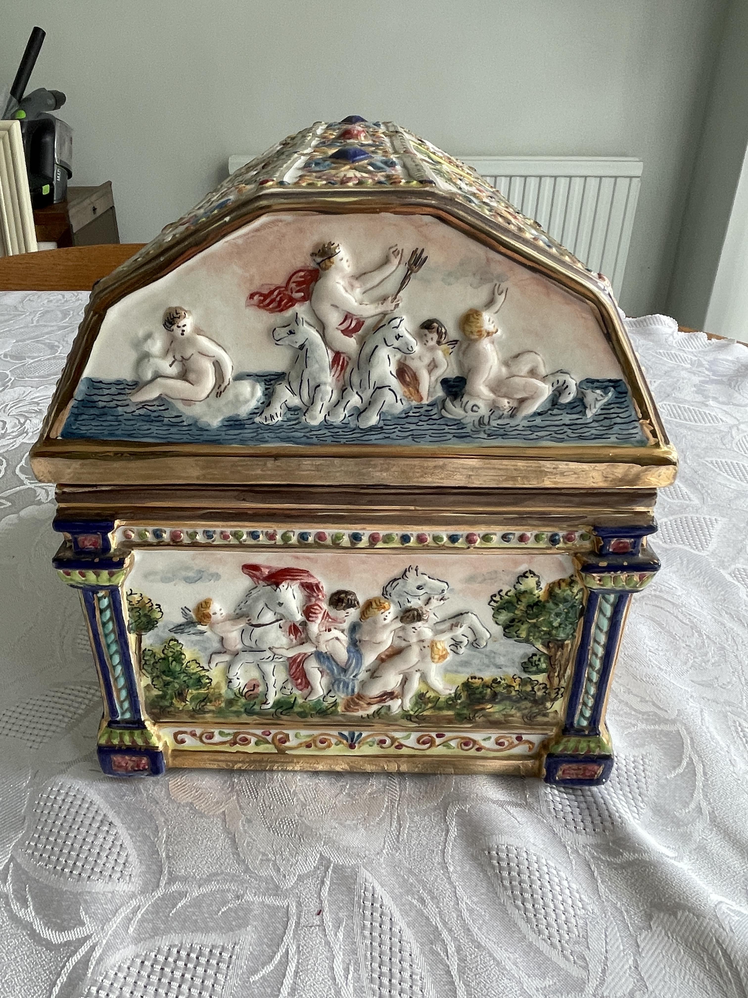 Large Italian Capodimonte Casket Box. Damaged. (T - Image 8 of 15