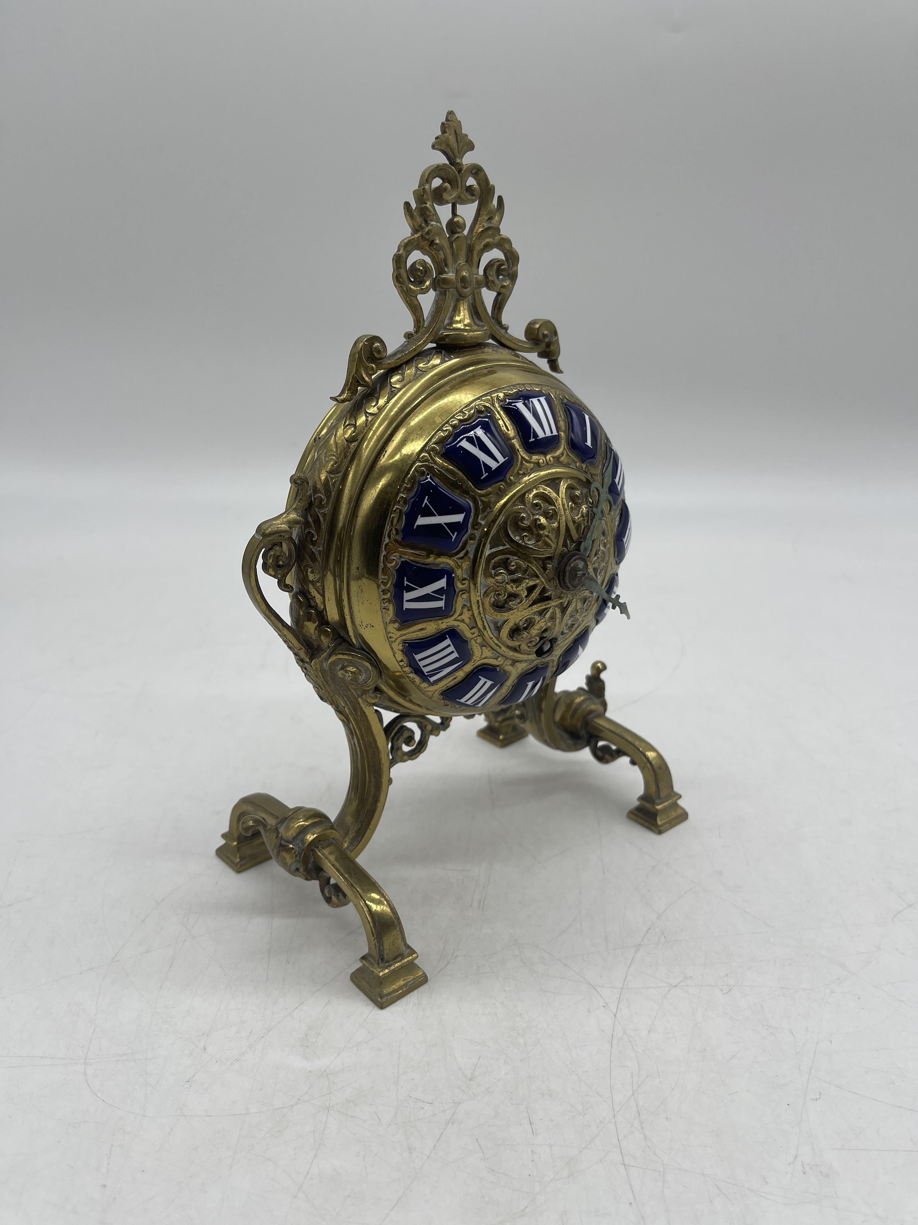 Antique French Brass and Enamel Mantel Clock. - Image 5 of 14
