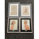 Four Framed Pictures of Nude Woman, all signed.