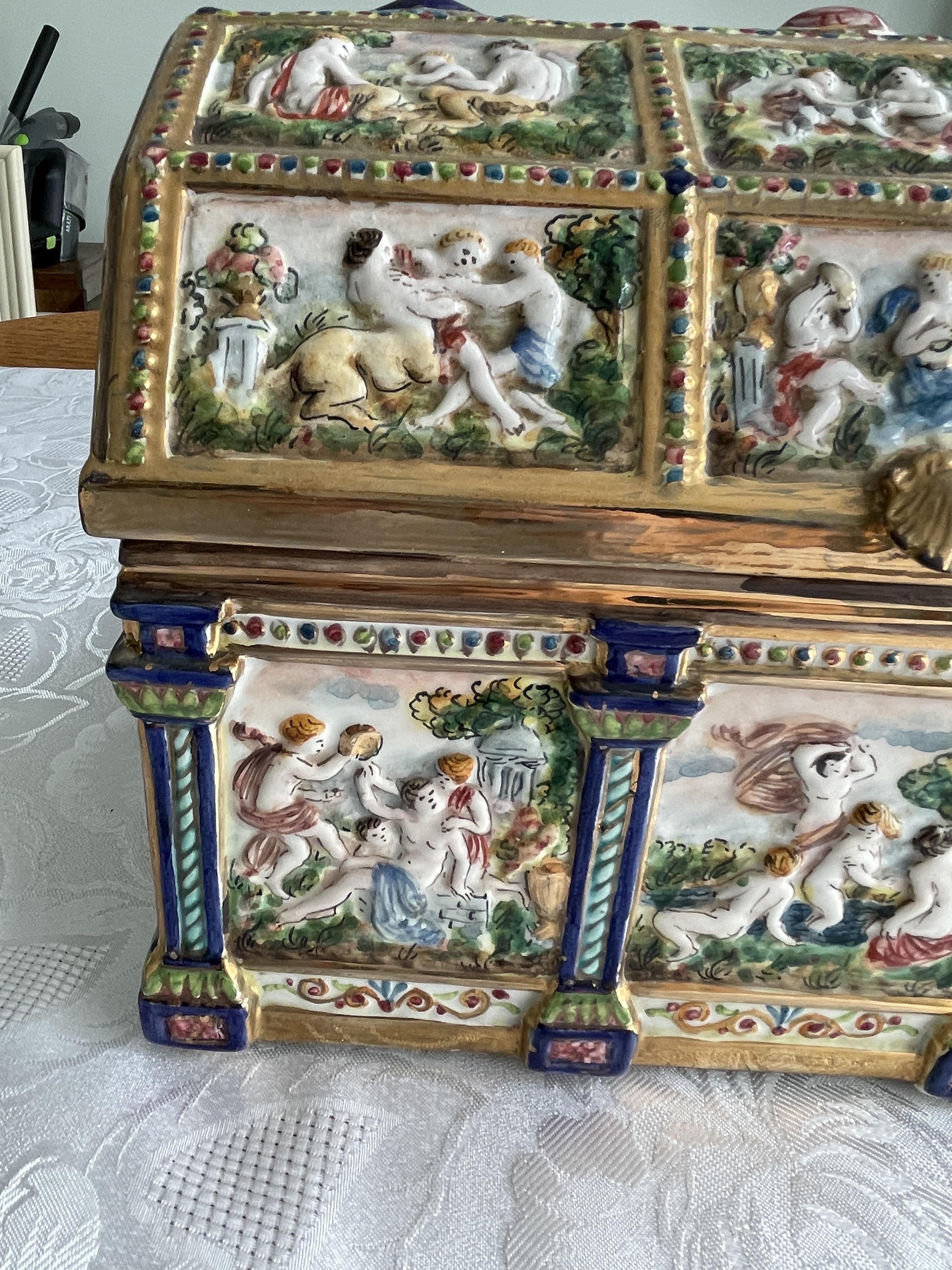 Large Italian Capodimonte Casket Box. Damaged. (T - Image 5 of 15