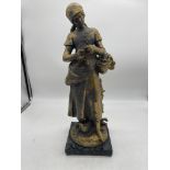 Spelter Figure of a Woman on Marble Base, signed M