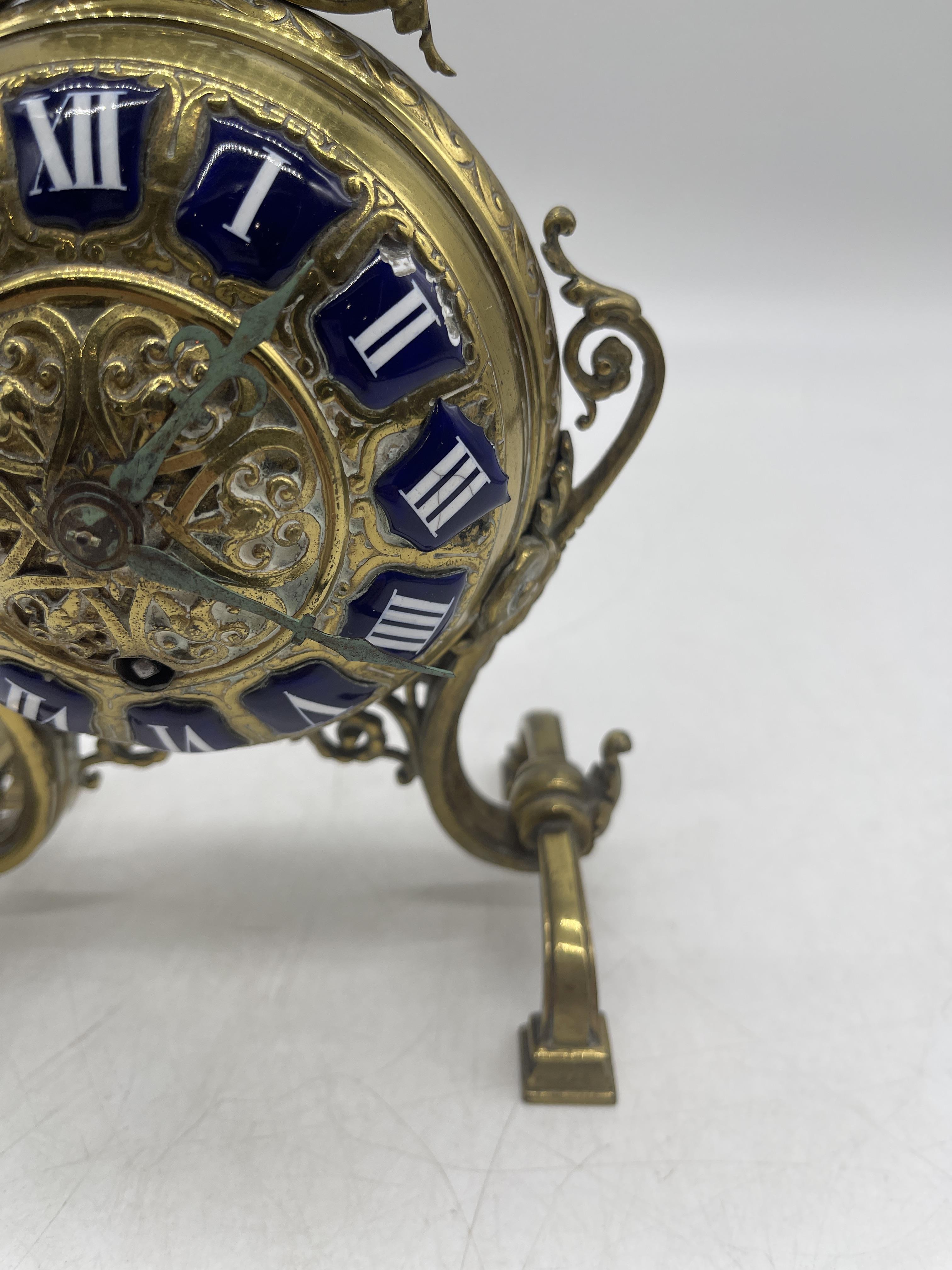 Antique French Brass and Enamel Mantel Clock. - Image 11 of 14