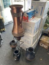 Very Large Copper Effect Ceramic Vase on a Metal S