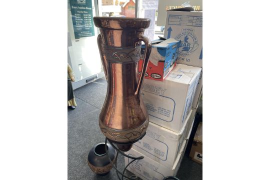 Very Large Copper Effect Ceramic Vase on a Metal S - Image 2 of 5