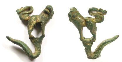 Medieval Zoomorphic Mount. Circa 12th century AD. Copper-alloy, 16.91g. 39mm. In the form of a