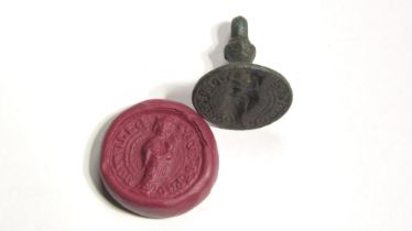 Large Medieval Chess-Piece Type Seal Matrix. Circa 14th century CE. Copper-alloy, 23.04g. 30x26mm.