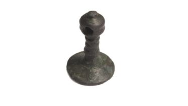 16th Century Bronze Seal Matrix. Copper-alloy, 23.38 mm. 11g. A chess-piece type matrice with