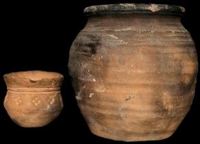 Two replica Anglo-Saxon pottery vessels. Modern reproductions of Anglo-Saxon ceramic ware from