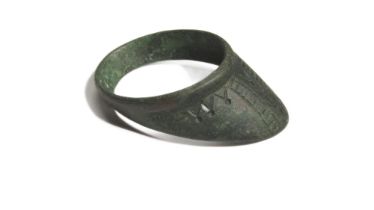 Medieval Archers Ring. Copper-alloy, 8.87g. 41mm. 24mm internal. An archers finger ring detailed