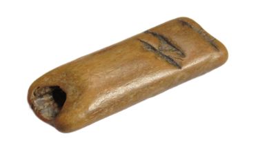 Medieval Bone Whistle. 54mm x 22mm. 13.29Â g. A bone whistle or part of a musical instrument. The